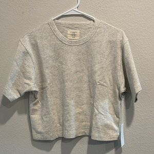 NWT Buck Mason Heather Oat Field Spec Boyfriend Crop Tee Small Retail $62